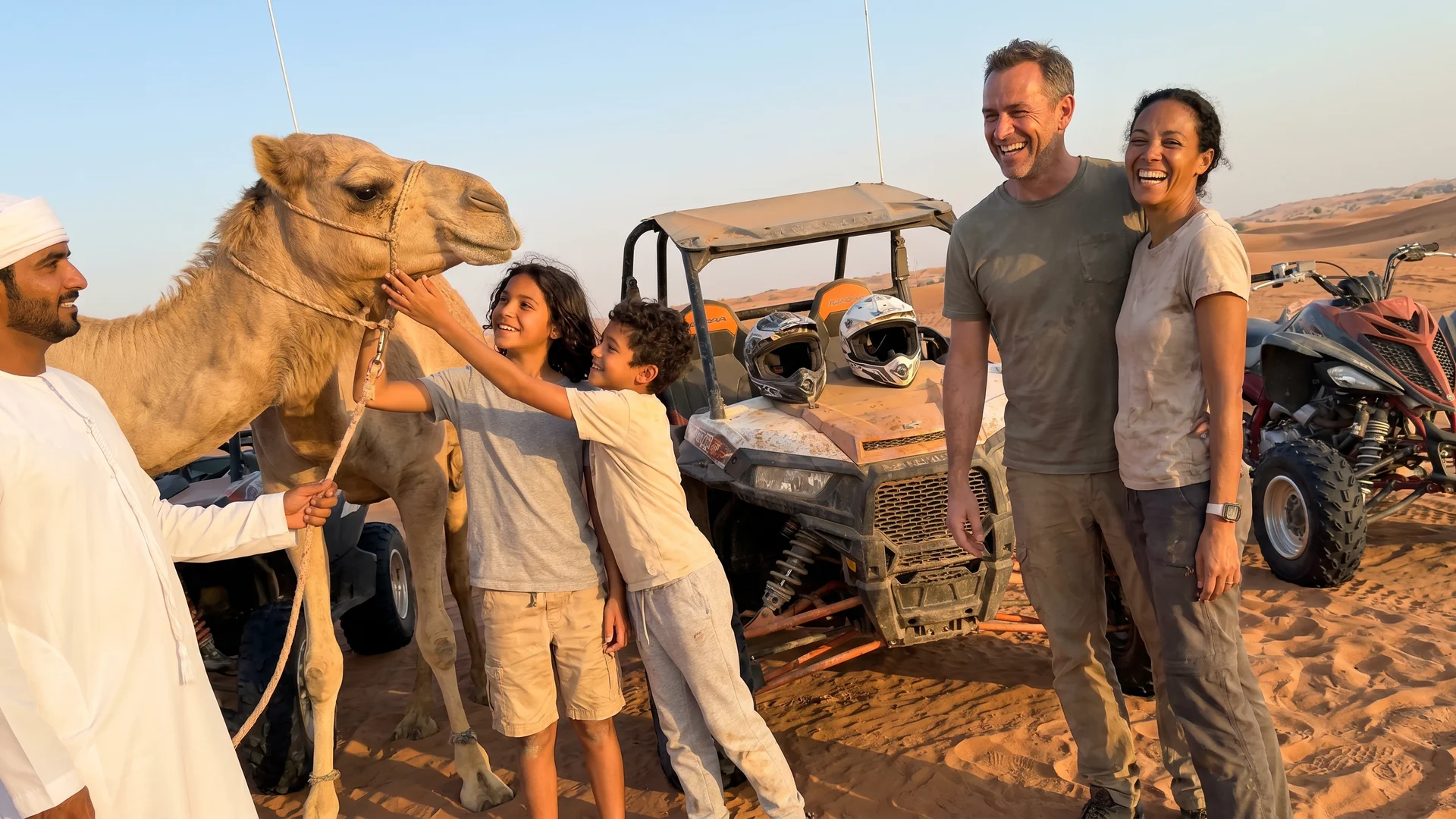 Family package with quad bike, buggy and camel ride in the Dubai desert