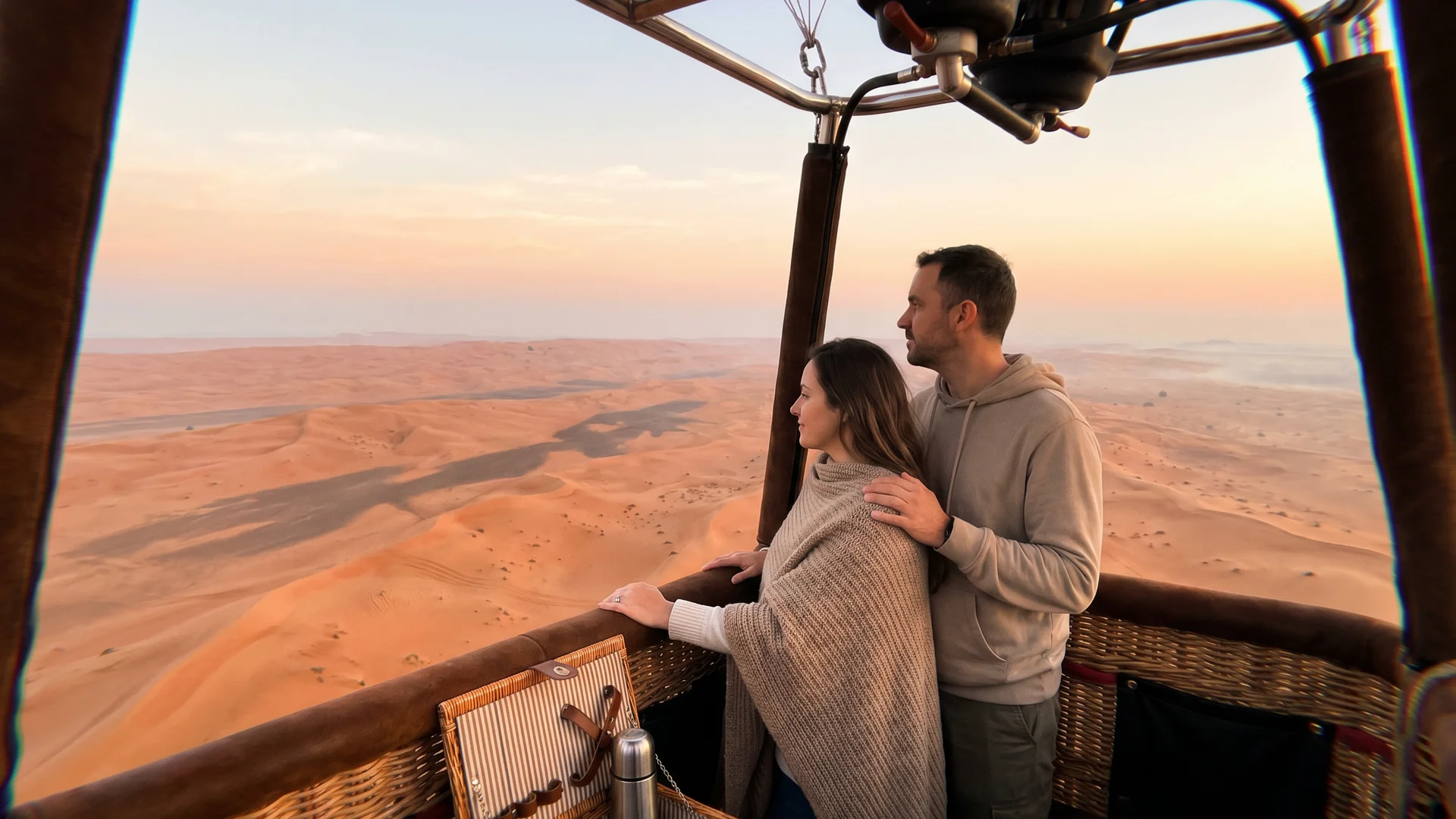 Private hot air balloon charter over the Dubai desert