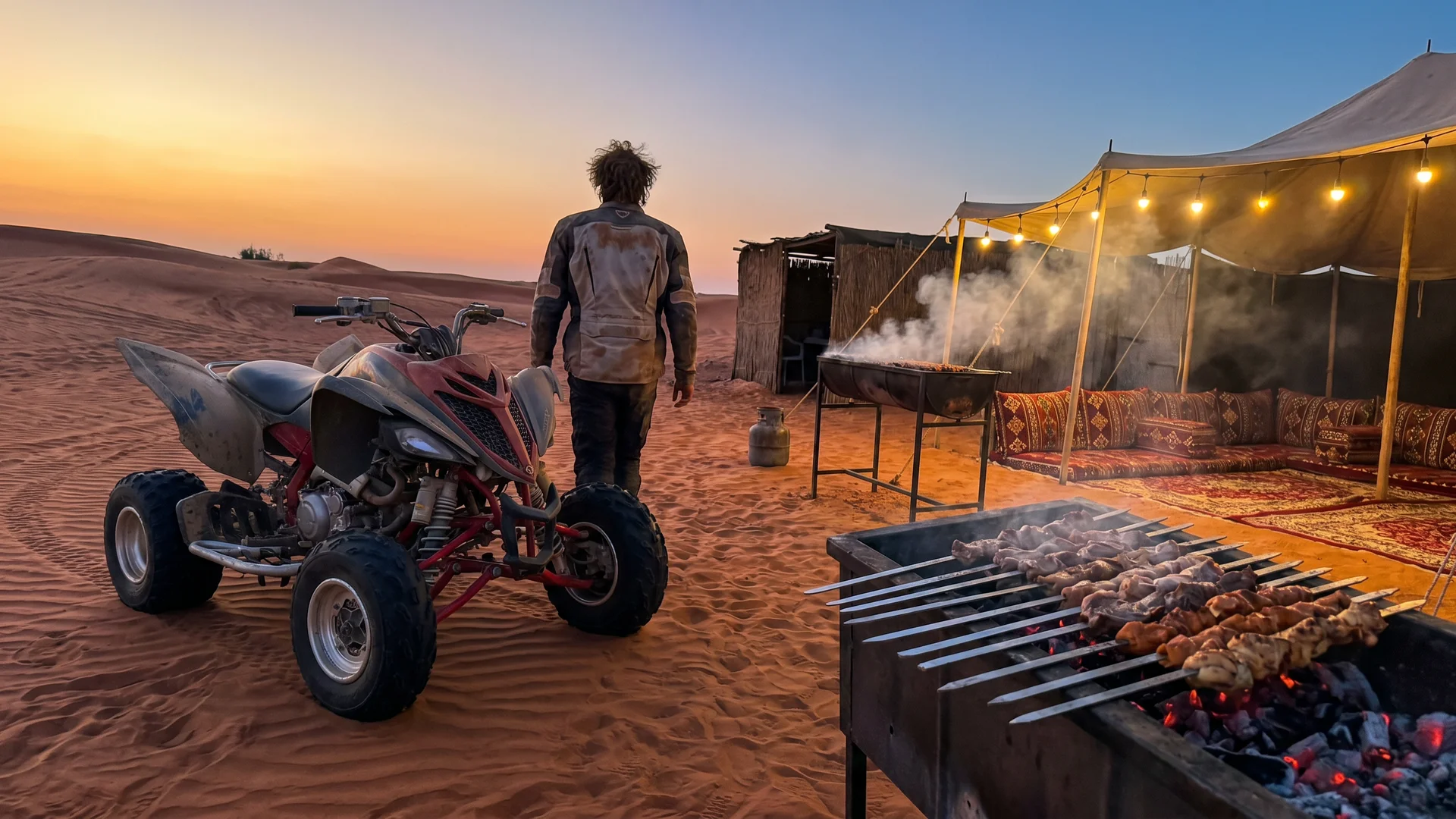 Quad bike ride with BBQ dinner package at a Dubai desert camp